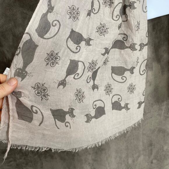 Womens Black Cat Rectangle Scarf Gray Lightweight Halloween Fall Frayed Neutral - Picture 3 of 10